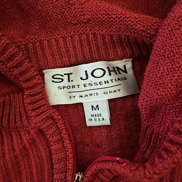 St. John Sport Zip Front Sweater Jacket Hooded Brick Red 3/4 Sleeves Medium - Picture 4 of 7